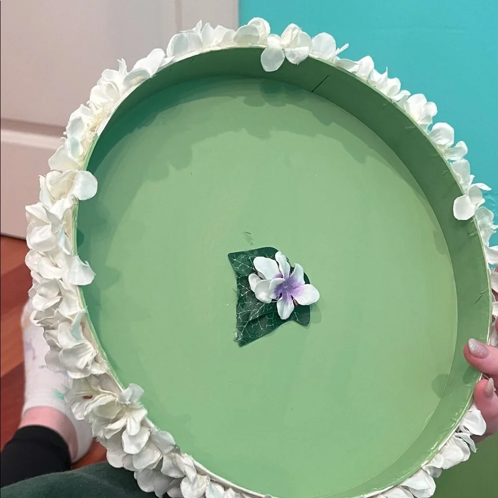 Floral Round Decorative Box with White and Pink Accents